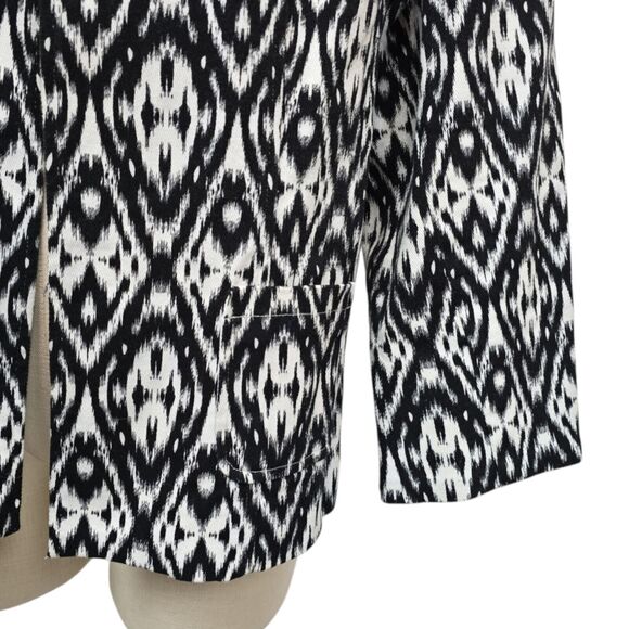 Chicos Geometric Ikat Jacket‎ 2 (L/ 12) Open Blazer Cotton Blend Black & White - Picture 9 of 11